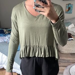 Green ruffled long sleeve